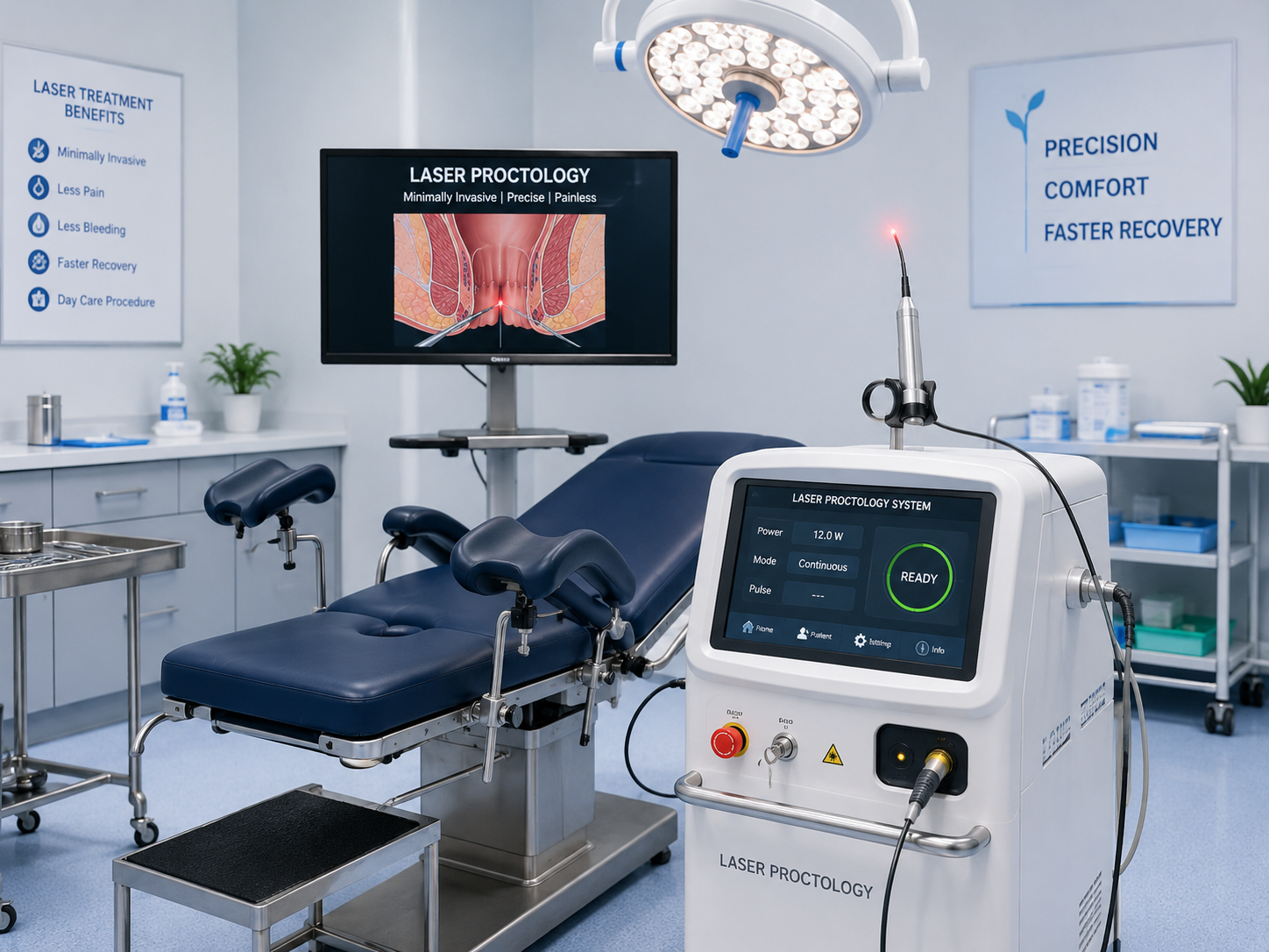 Minimally invasive laser proctology treatment setup